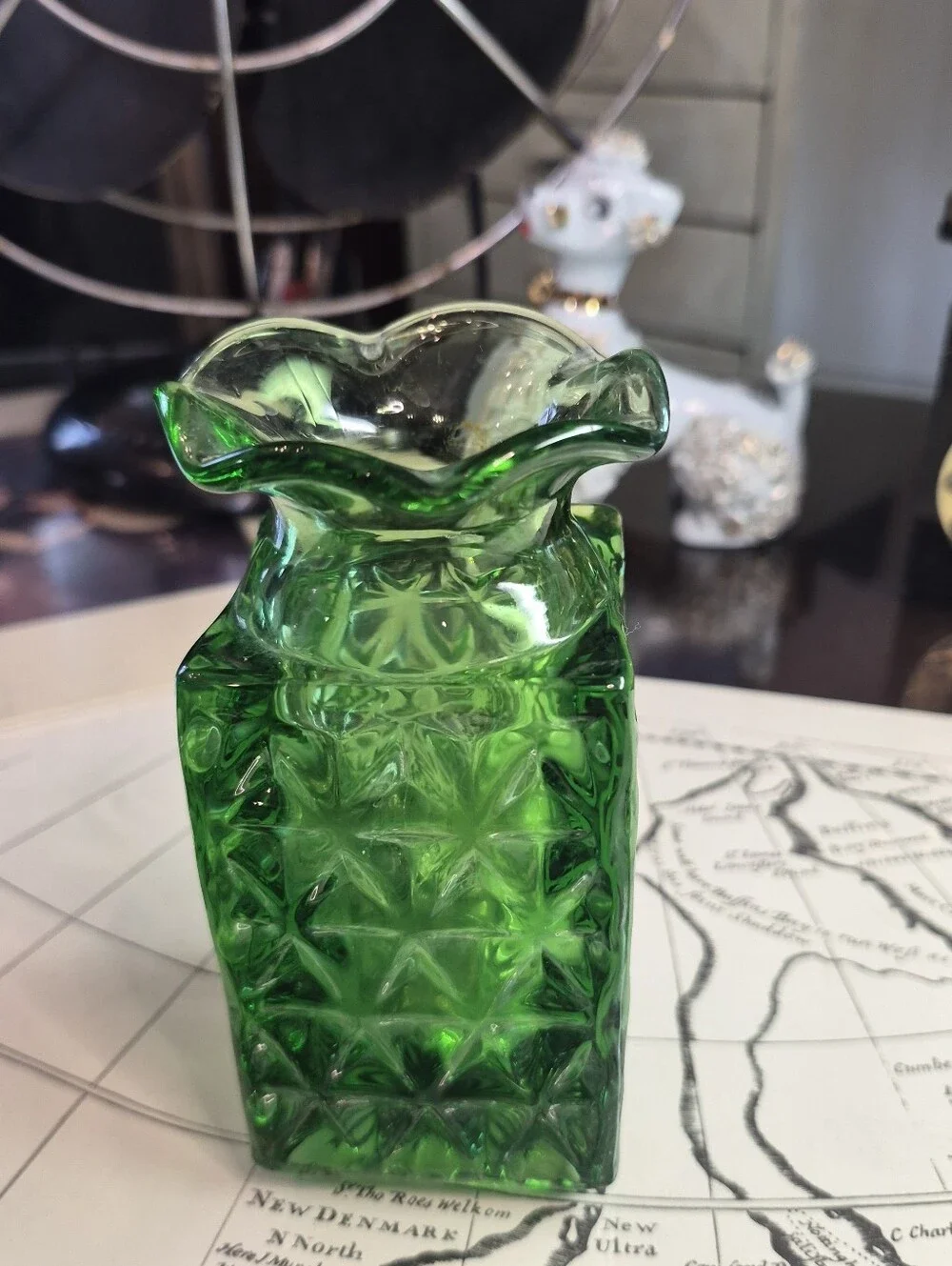 Green Pressed Glass Vase - Elegant Home Accent